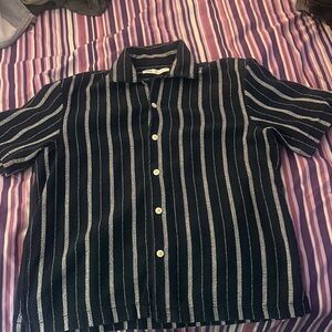 Zara Men's Black and White Striped Button Down Shirt